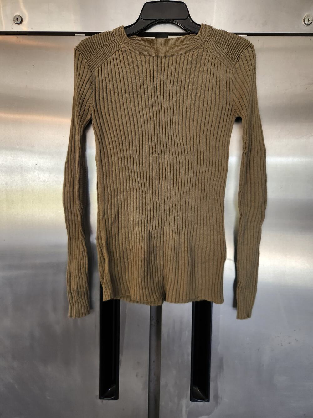 H&M LOGG Womens Ribbed Knit Sweater M Olive Green Crew Neck Long Sleeve Pullover